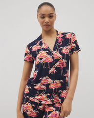 PARTY LIKE A FLOCK STAR N - Short Sleeve Notch Collar Pajama Top