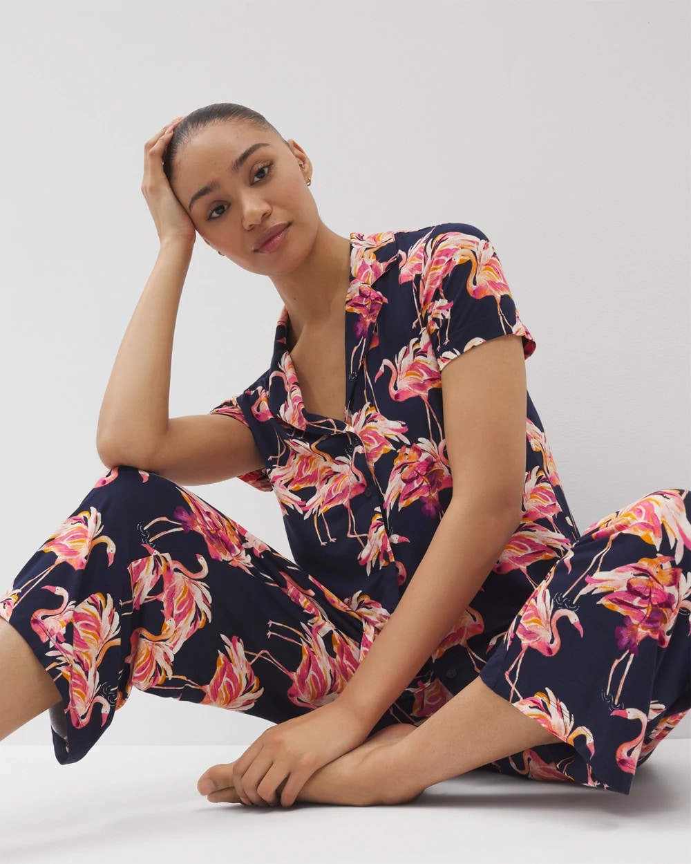 PARTY LIKE A FLOCK STAR N - Short Sleeve Notch Collar Pajama Top