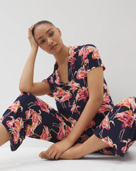PARTY LIKE A FLOCK STAR N - Short Sleeve Notch Collar Pajama Top