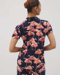 PARTY LIKE A FLOCK STAR N - Short Sleeve Notch Collar Pajama Top