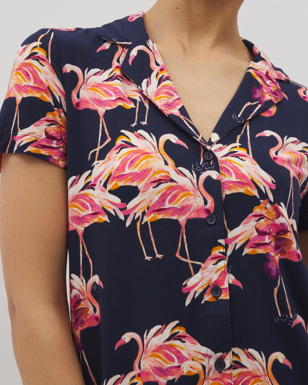 PARTY LIKE A FLOCK STAR N - Short Sleeve Notch Collar Pajama Top