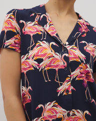 PARTY LIKE A FLOCK STAR N - Short Sleeve Notch Collar Pajama Top