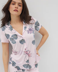FLORAL HAVEN SUGAR COATED - Short Sleeve Notch Collar Pajama Top