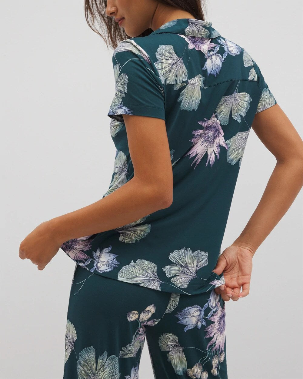 HAVEN BOTANICAL DARK SEA - Short Sleeve Notch Collar Pajama Top