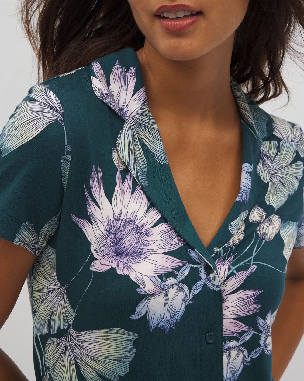 HAVEN BOTANICAL DARK SEA - Short Sleeve Notch Collar Pajama Top
