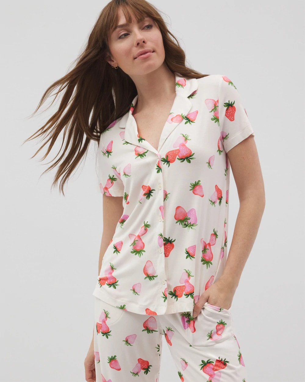 BERRY BEST CHAMPAGNE - Short Sleeve Notch Collar Pajama Top