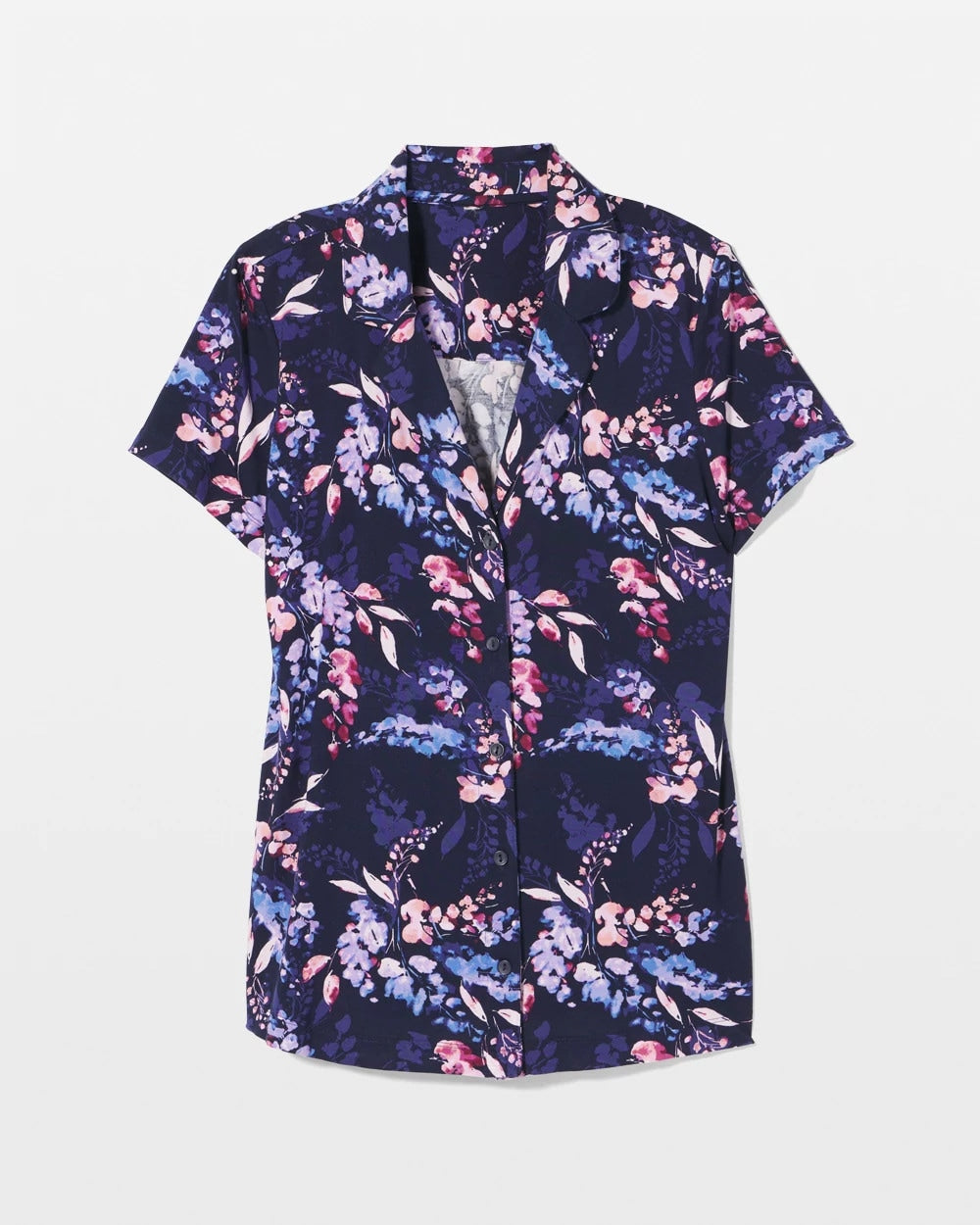 BLOOM BRIGHTLY NAVY - Short Sleeve Notch Collar Pajama Top