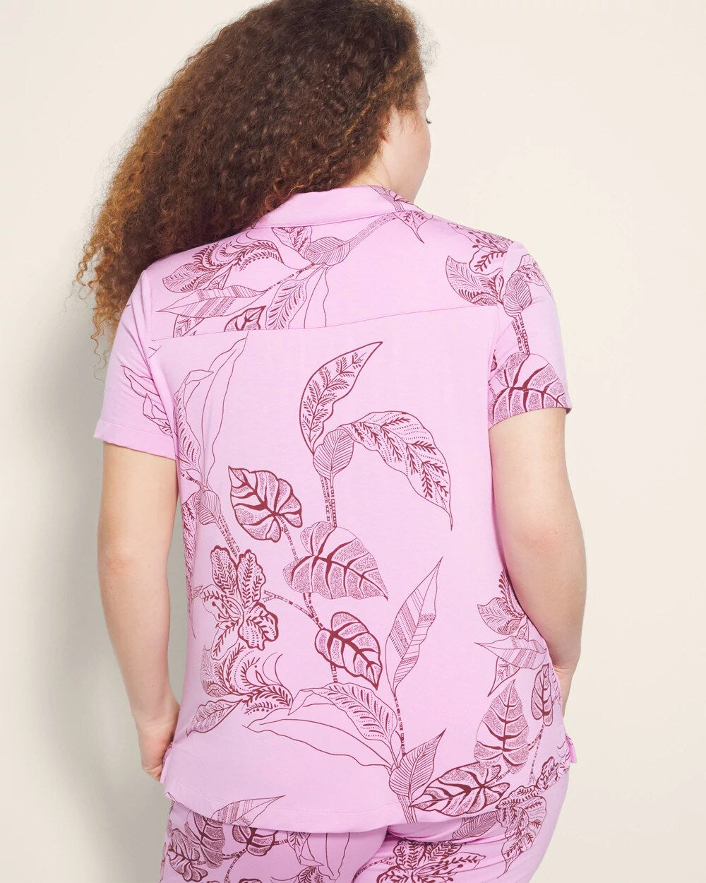 BALI BATIK META MAUVE - Short Sleeve Notch Collar Pajama Top