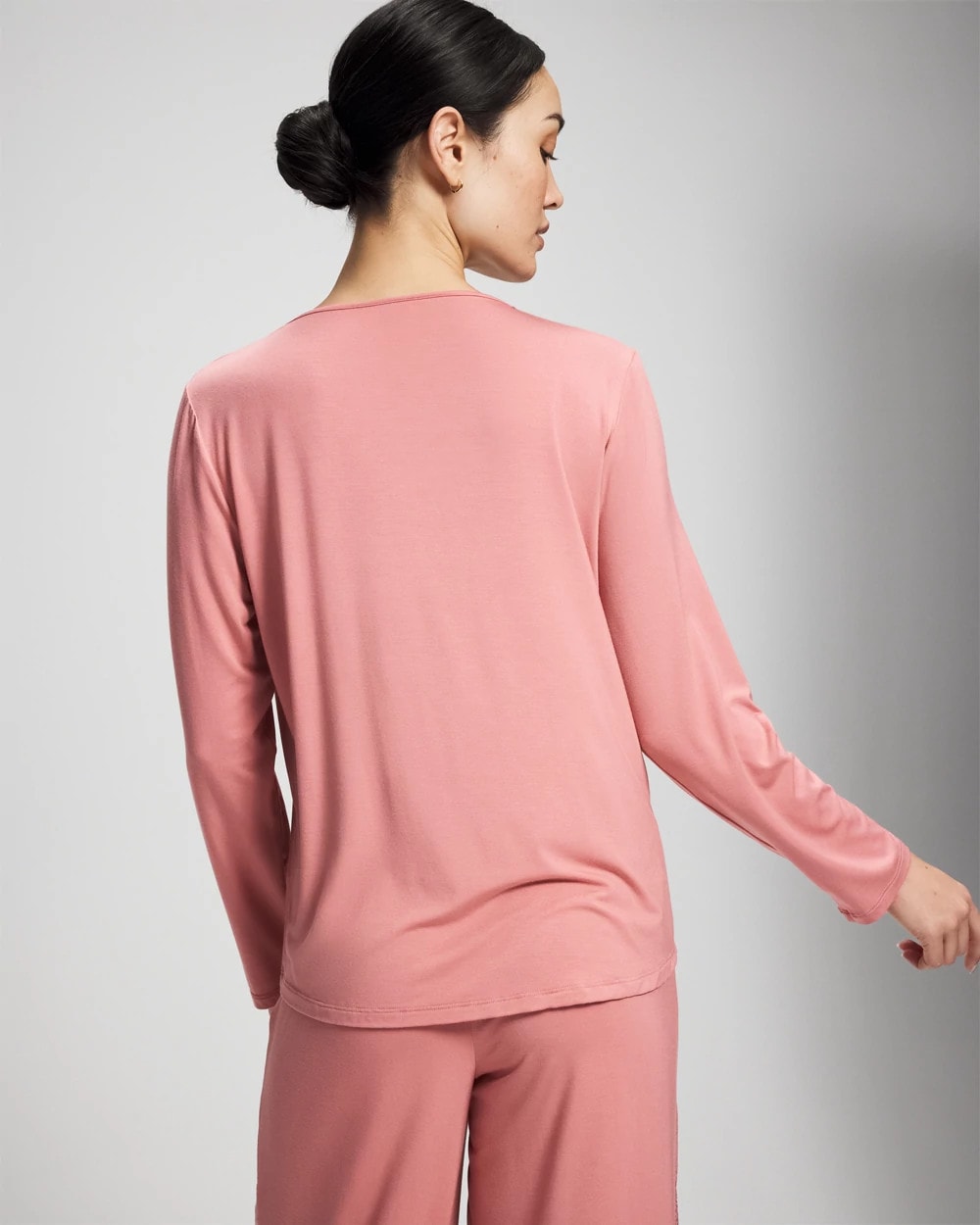 ANTIQUE PINK - Lace Long Sleeve Pajama Top