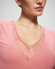 ANTIQUE PINK - Lace Long Sleeve Pajama Top