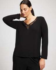BLACK - Lace Long Sleeve Pajama Top