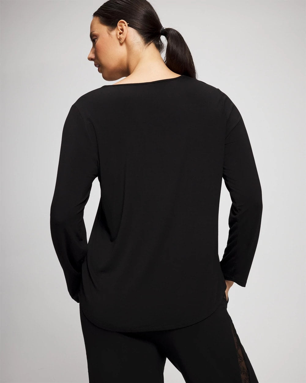 BLACK - Lace Long Sleeve Pajama Top