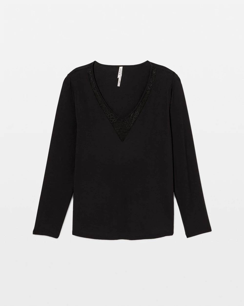 BLACK - Lace Long Sleeve Pajama Top
