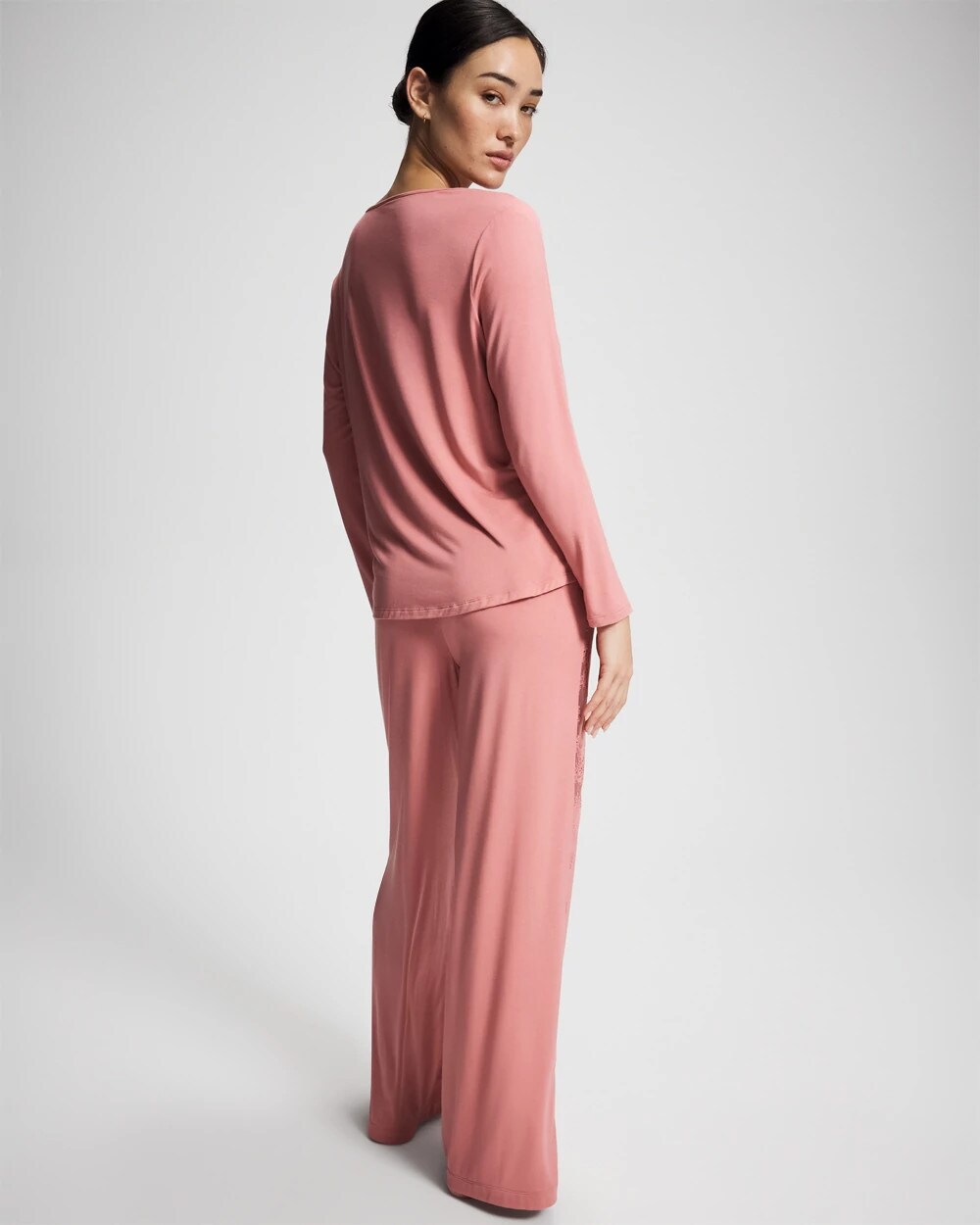 ANTIQUE PINK - Lace Relaxed Wide Leg Pajama Pant