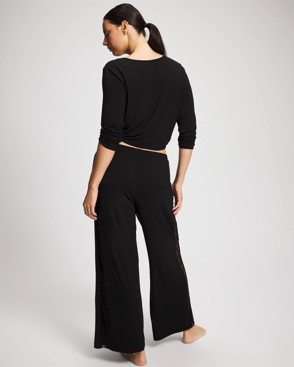 BLACK - Lace Relaxed Wide Leg Pajama Pant