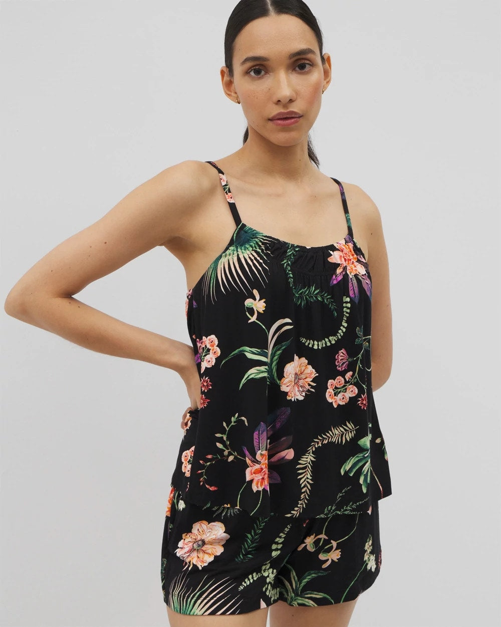 PARADISE PLUMES BLACK - Pajama Cami