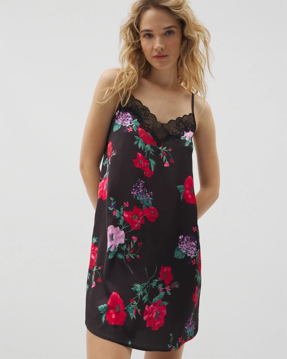 RHAPSODY FLORA BLACK - Lace Trim Chemise