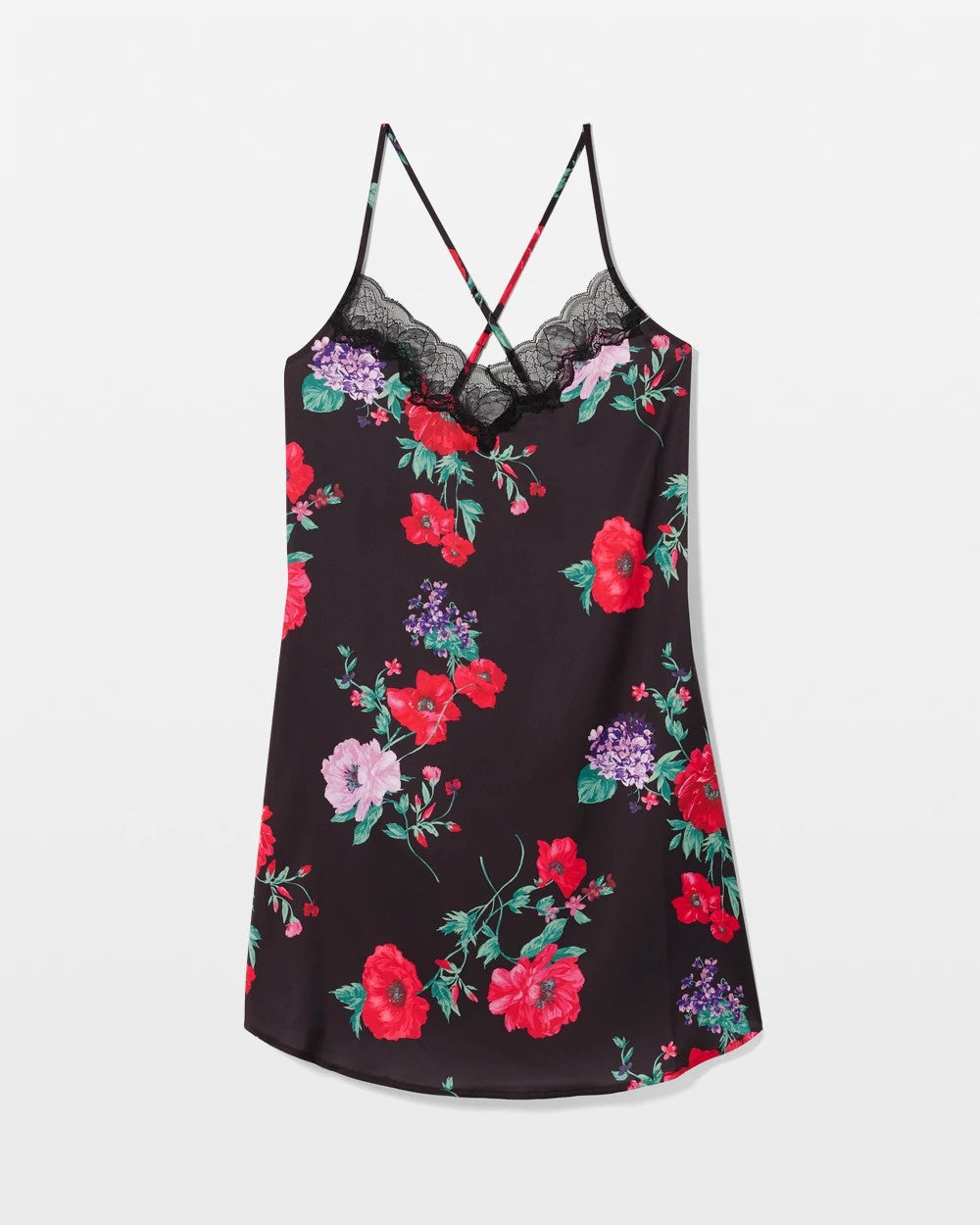 RHAPSODY FLORA BLACK - Lace Trim Chemise