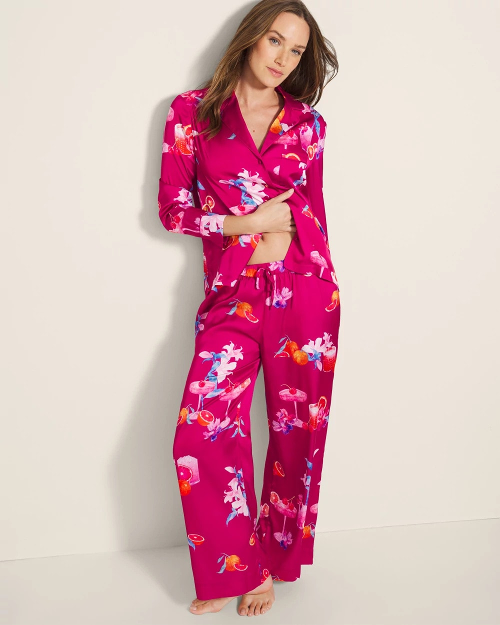 ORANGE YOU GLAD PINK COSM - Long-Sleeve Notch Collar Pajama Top
