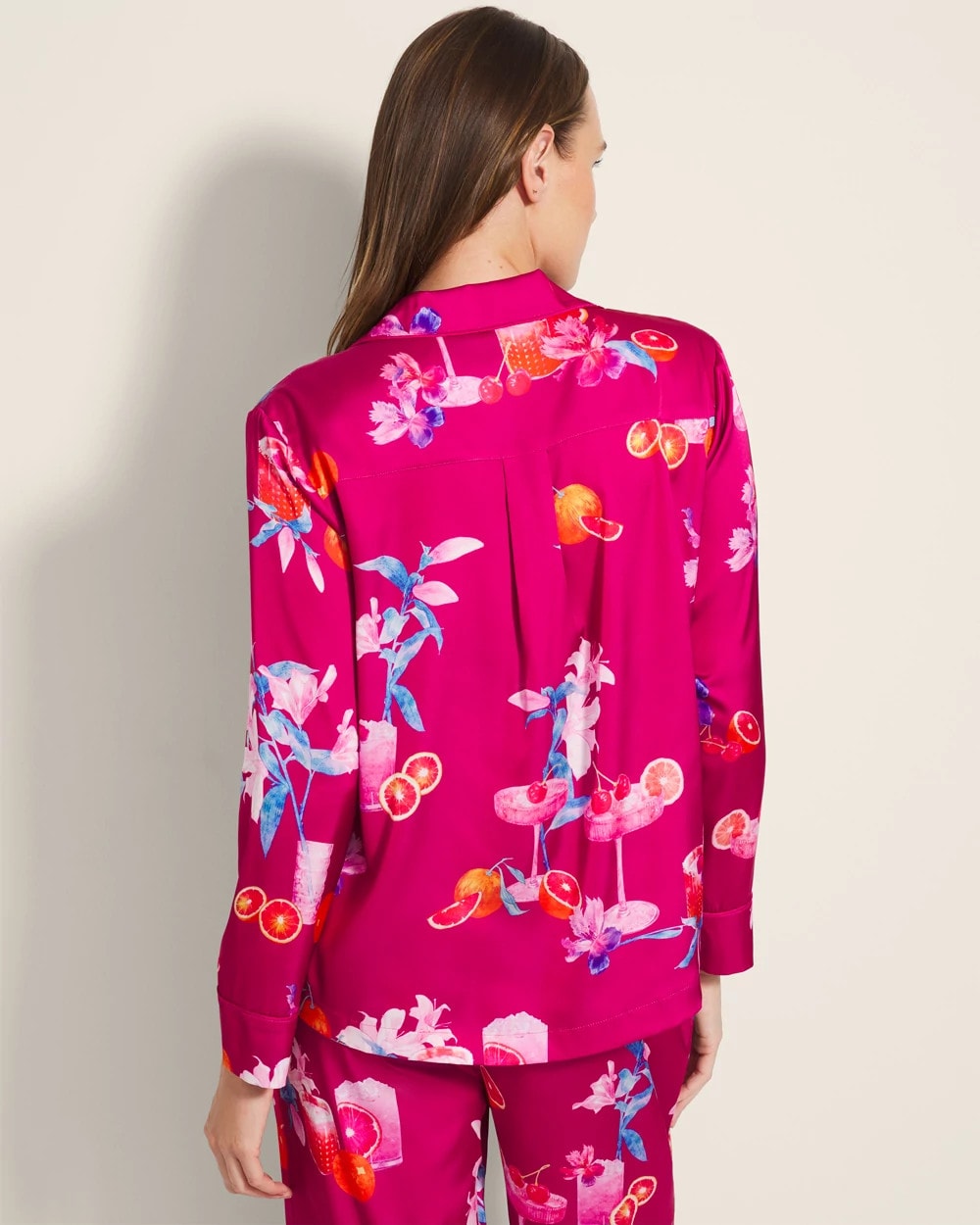 ORANGE YOU GLAD PINK COSM - Long-Sleeve Notch Collar Pajama Top