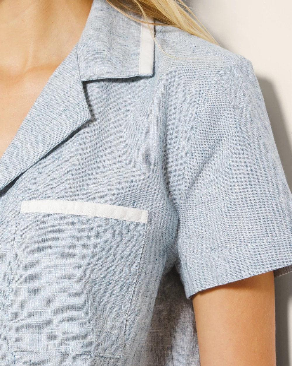 IDYLLIC BLUE CROSSDYE - Short-Sleeve Notch Collar Pajama Top