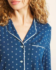 CELEBRATED DOT BLUE - Piped Long-Sleeve Notch Pajama Top