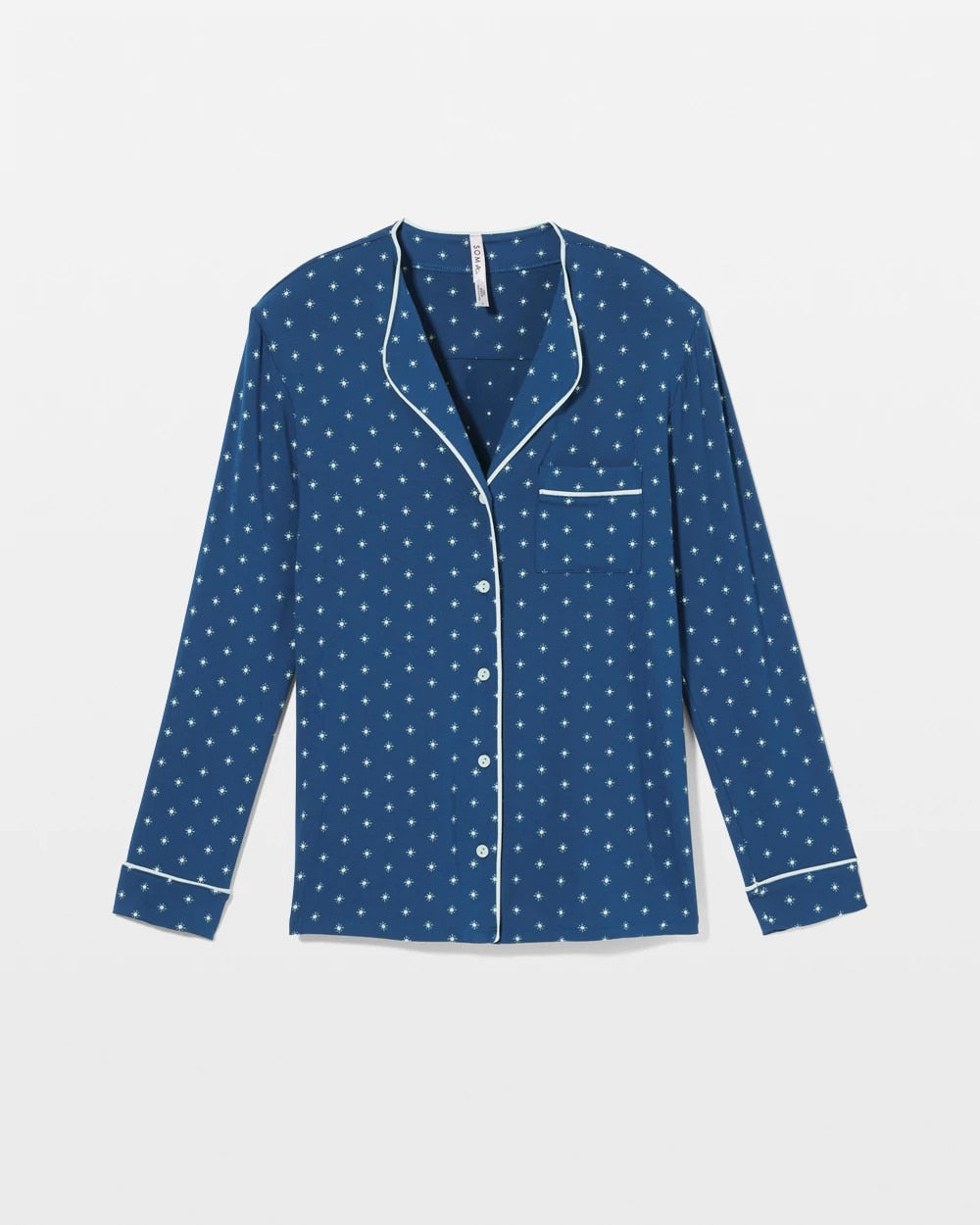 CELEBRATED DOT BLUE - Piped Long-Sleeve Notch Pajama Top