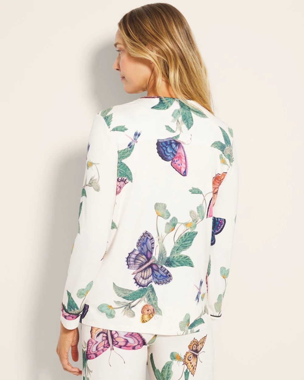 WINGED WONDERS DRAMA CHMP - Piped Long-Sleeve Notch Pajama Top