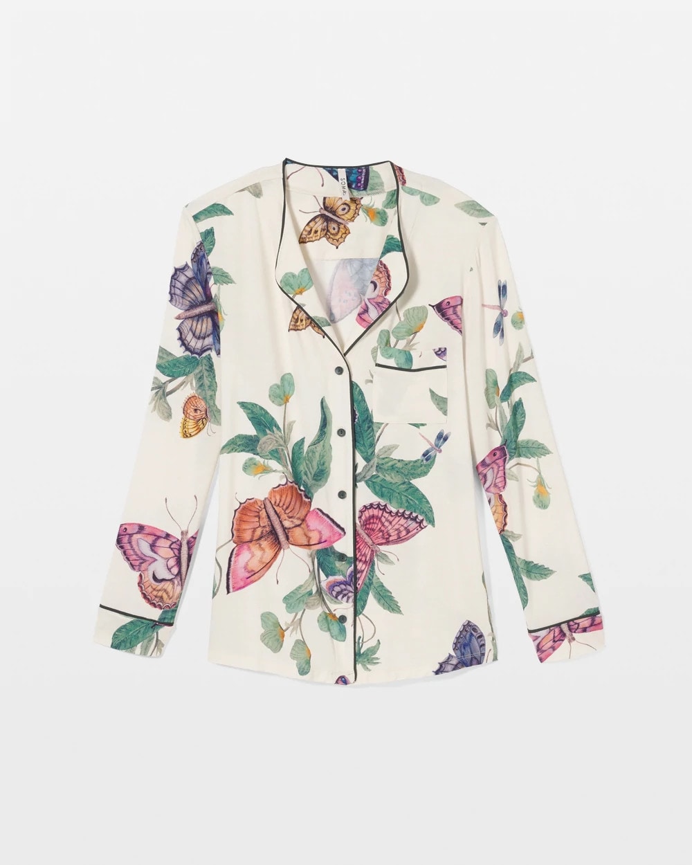 WINGED WONDERS DRAMA CHMP - Piped Long-Sleeve Notch Pajama Top
