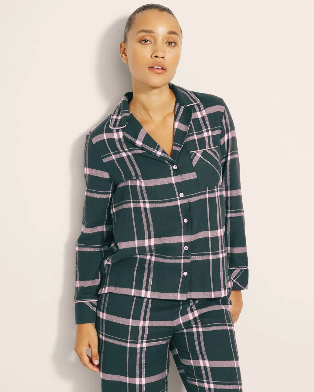 ASPEN PLAID EVERGLADE - Super Soft Long-Sleeve Notch Collar Pajama Top