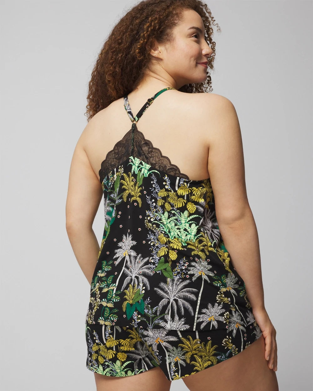 OASIS PALMS BLACK/WS - Lace Pajama Cami