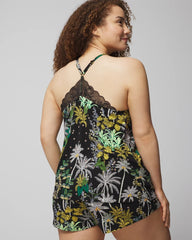 OASIS PALMS BLACK/WS - Lace Pajama Cami