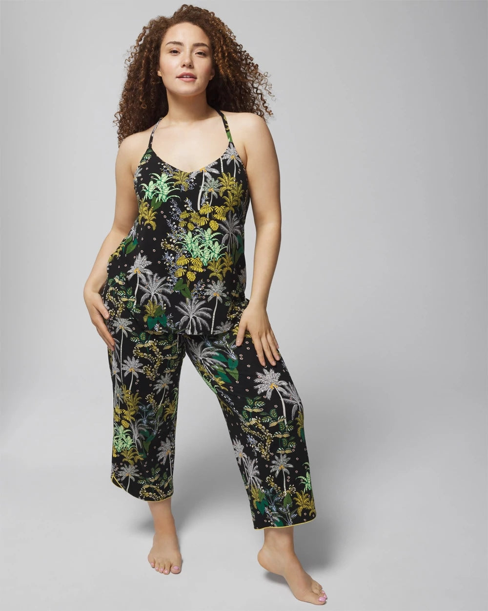 OASIS PALMS BLACK/WS - Lace Pajama Cami