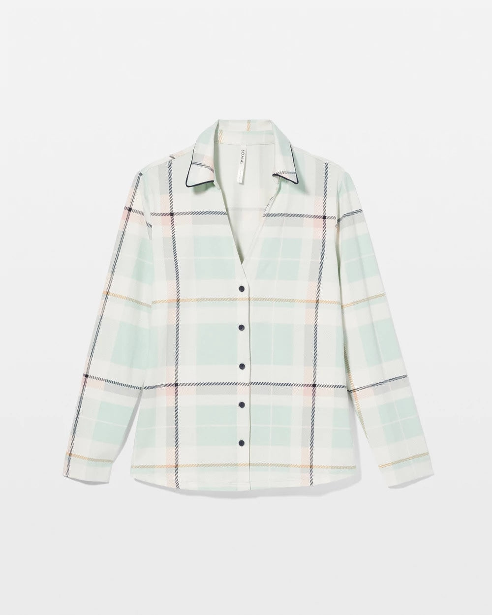 SNUGGLE UP PLAID GREEN - Long-Sleeve Notch Collar Pajama Top