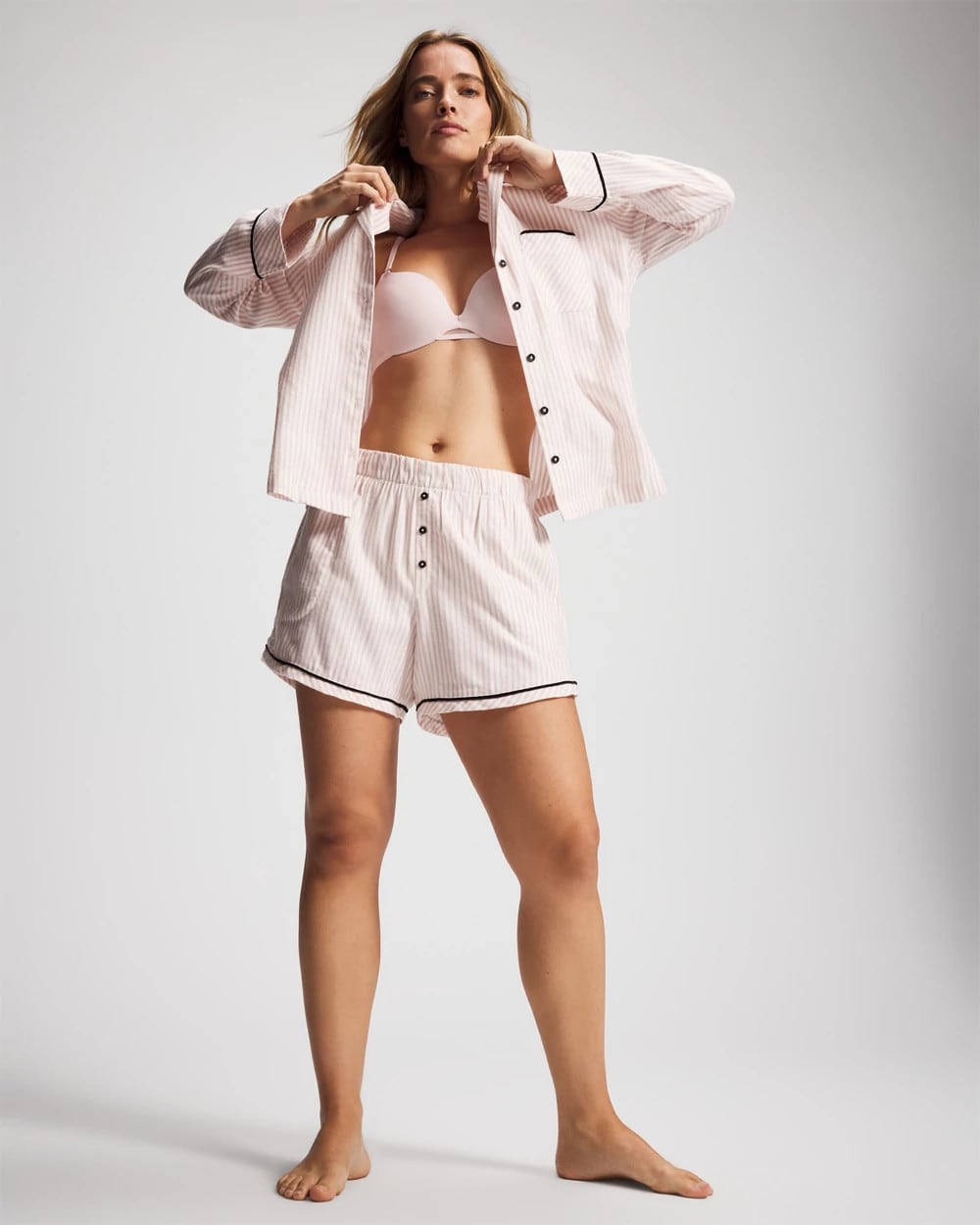 STOCKING STRIPE VERT PINK - Velvet Piped Boxer Pajama Short