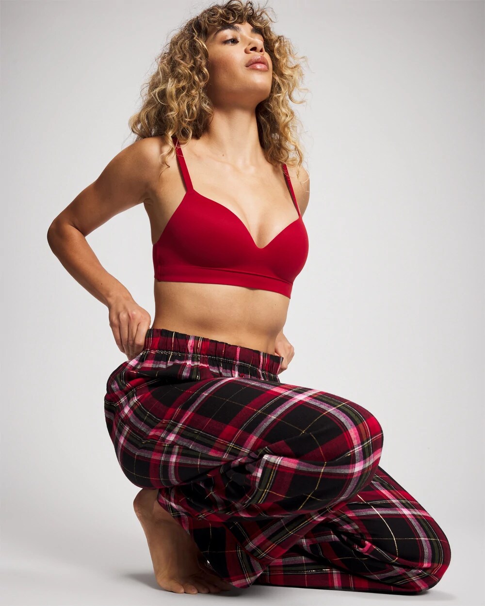 MAD FOR PLAID BLACK - Velvet Piped Relaxed Pajama Pant