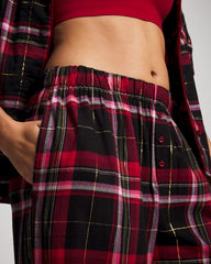 MAD FOR PLAID BLACK - Velvet Piped Relaxed Pajama Pant