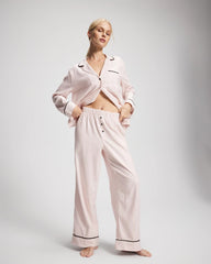 STOCKING STRIPE VERT PINK - Velvet Piped Relaxed Pajama Pant