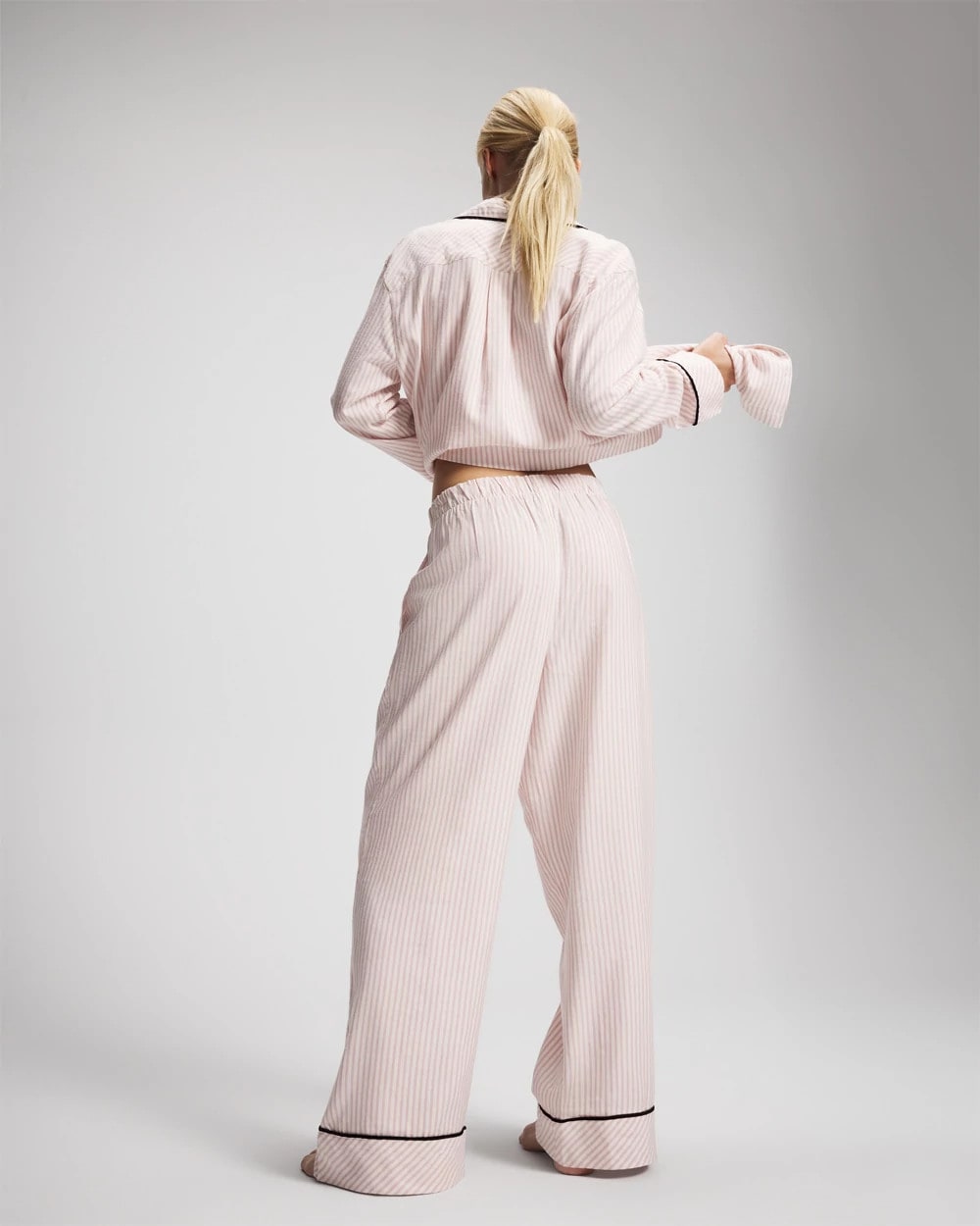 STOCKING STRIPE VERT PINK - Velvet Piped Relaxed Pajama Pant