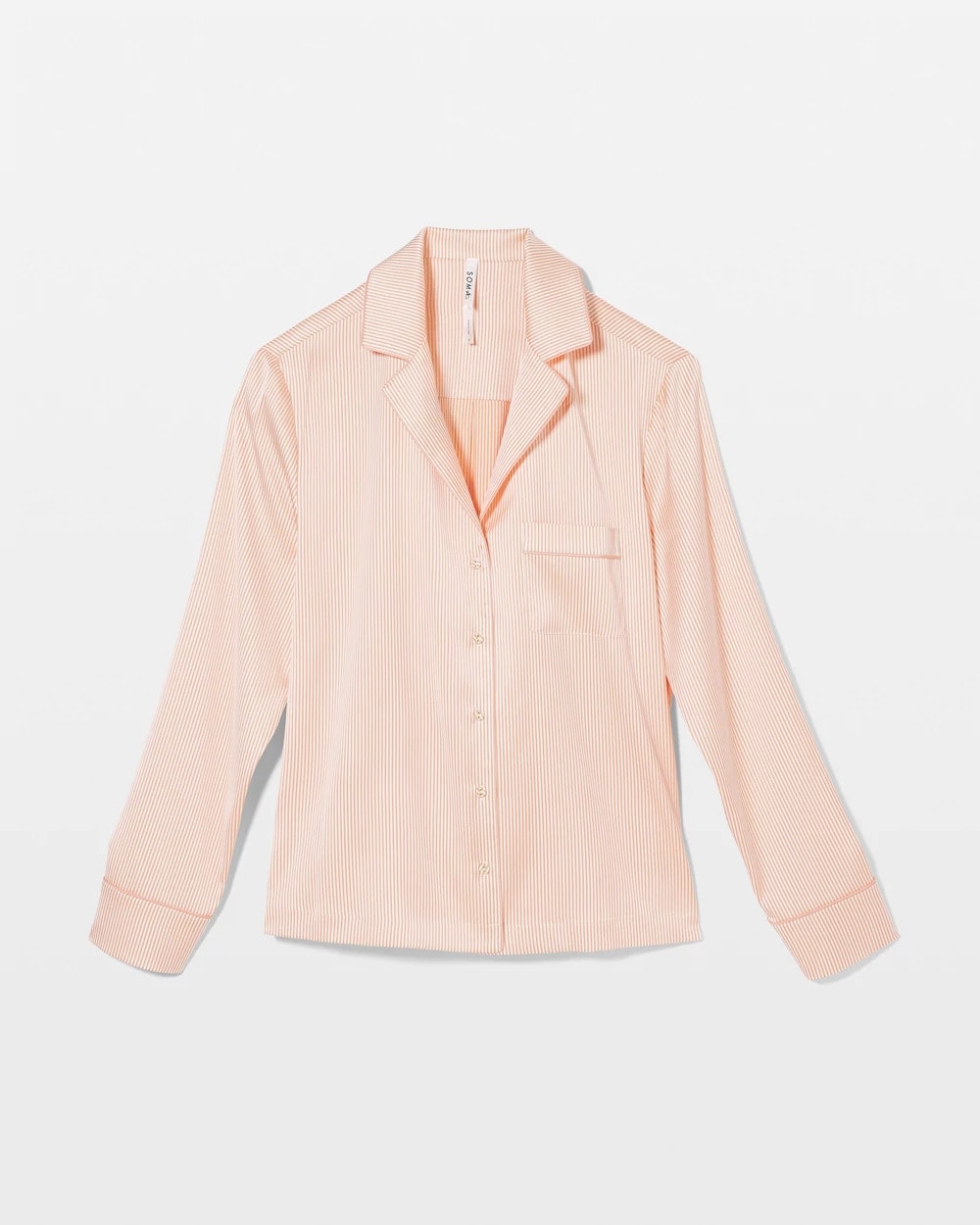 PIN STRIPE VERTICAL PEACH - Long-Sleeve Notch Collar Pajama Top