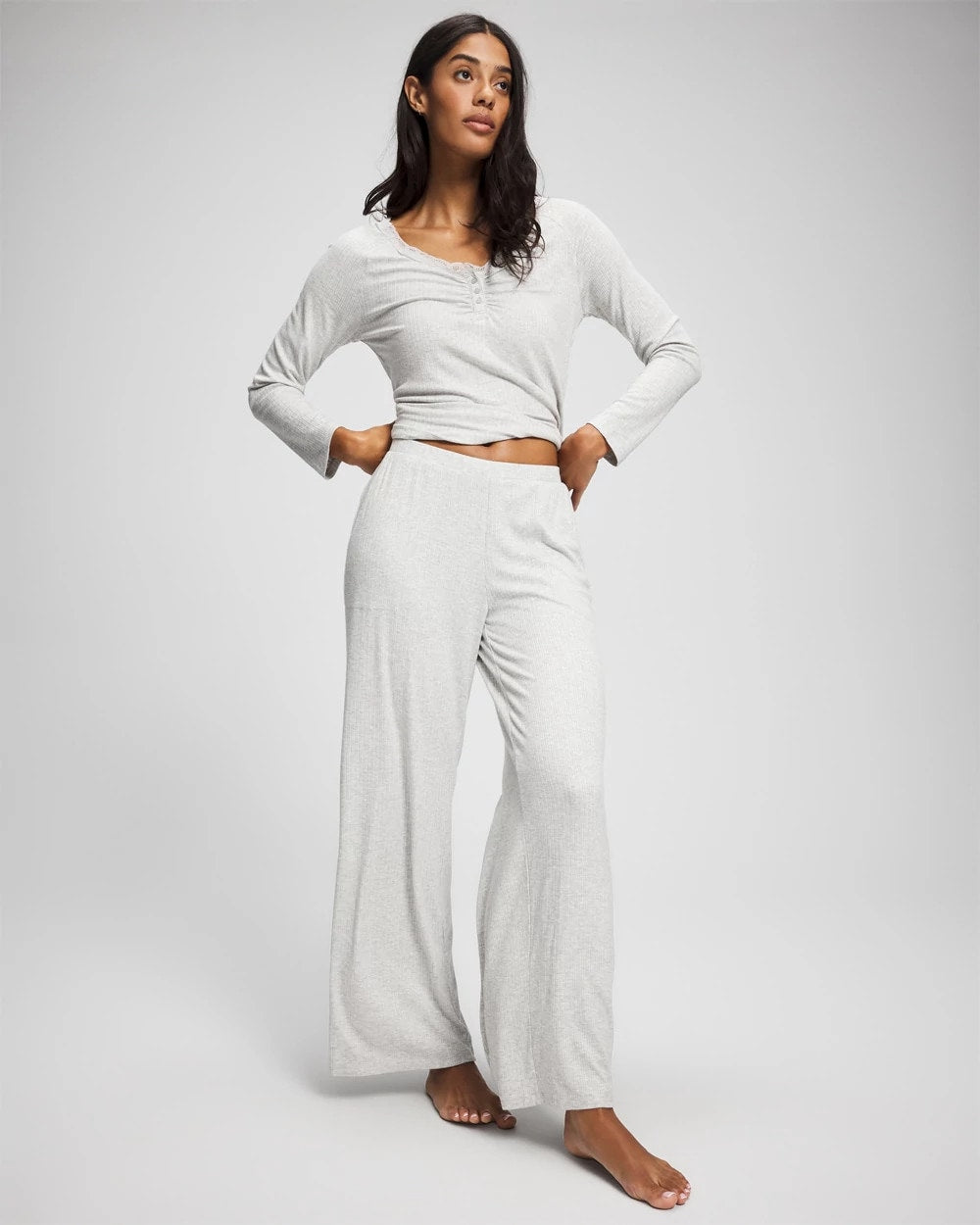 HEATHER FROST - Pointelle Wide Leg Pajama Pant