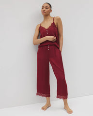 FIRST KISS - Lace Trim Crop Pajama Pant