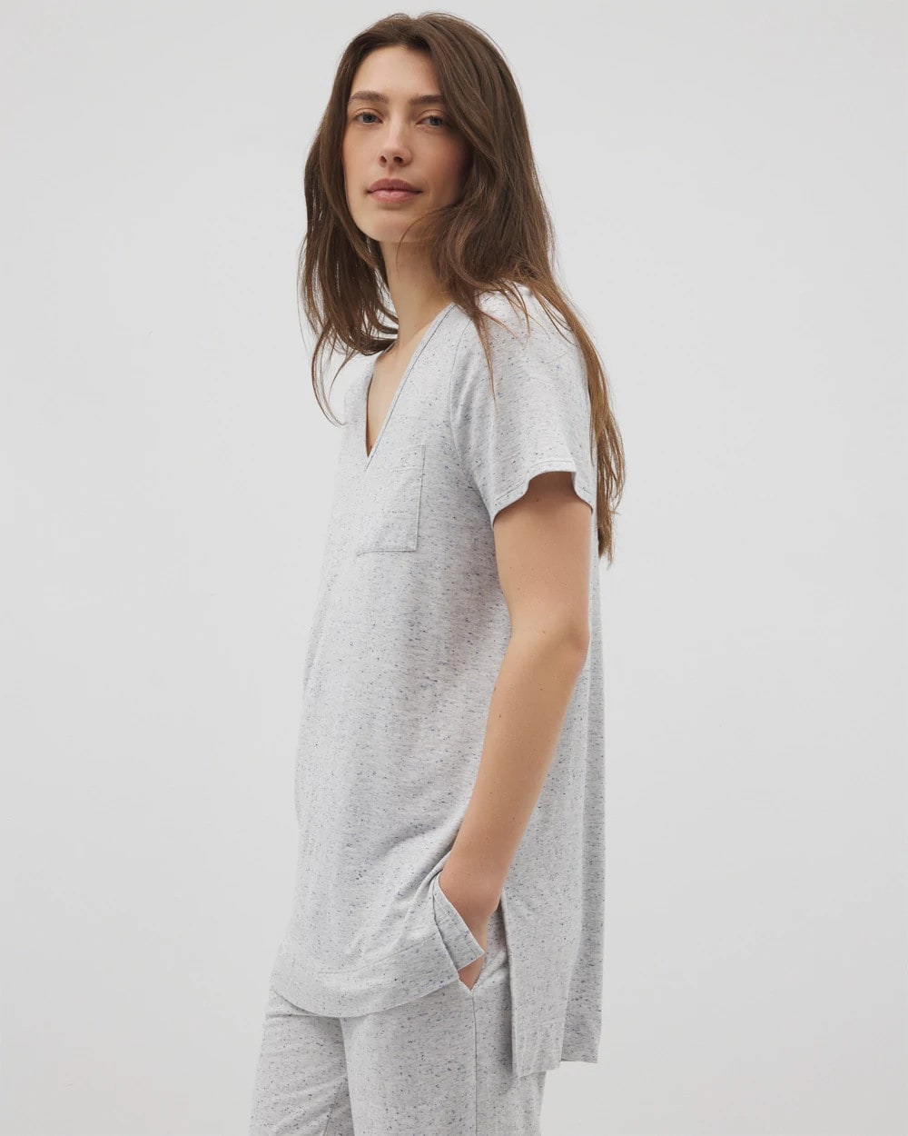 BLUE SLUB - Slub Short Sleeve Tunic Pajama Tee