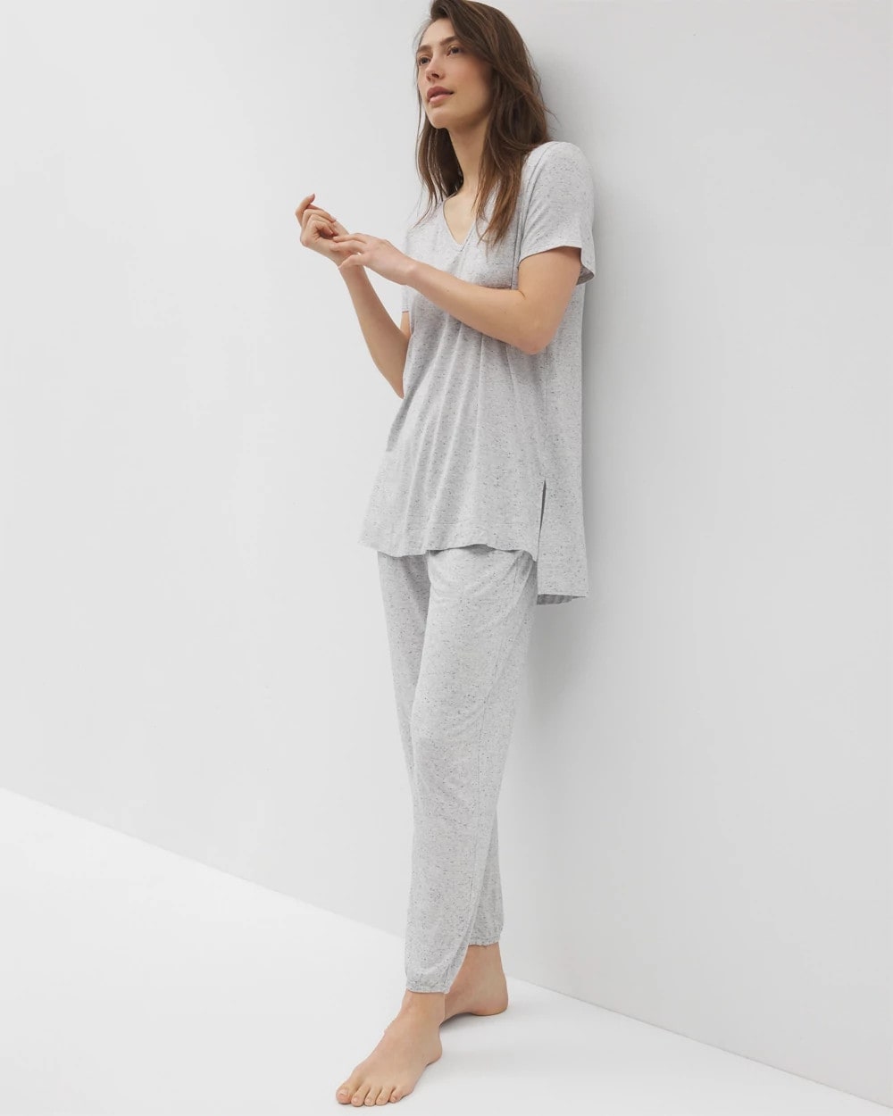 BLUE SLUB - Slub Short Sleeve Tunic Pajama Tee