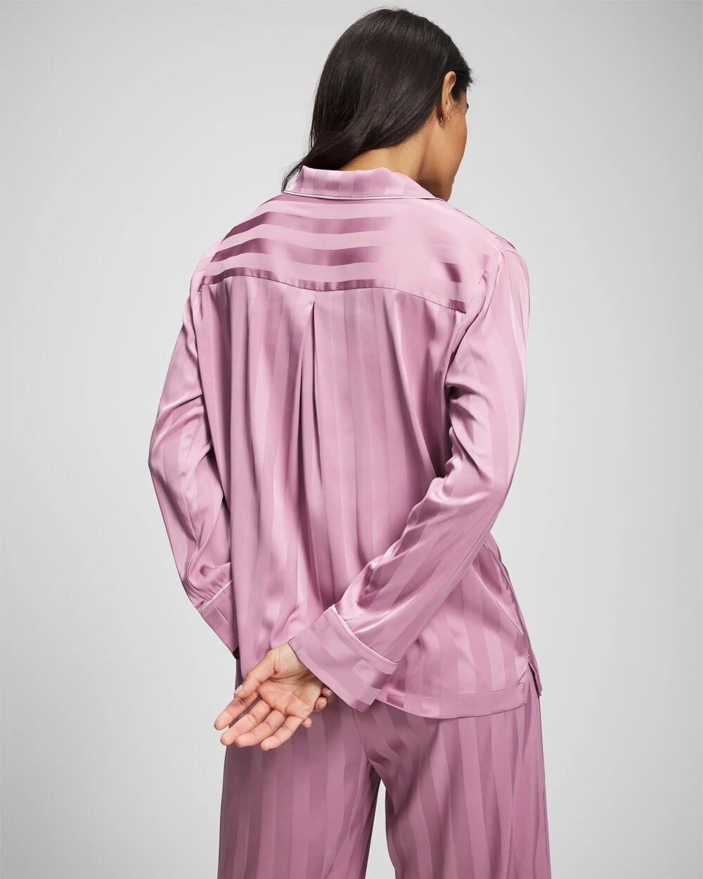 LILAC WINE - Shadow Stripe Long Sleeve Pajama Notch Collar Top