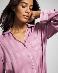 LILAC WINE - Shadow Stripe Long Sleeve Pajama Notch Collar Top