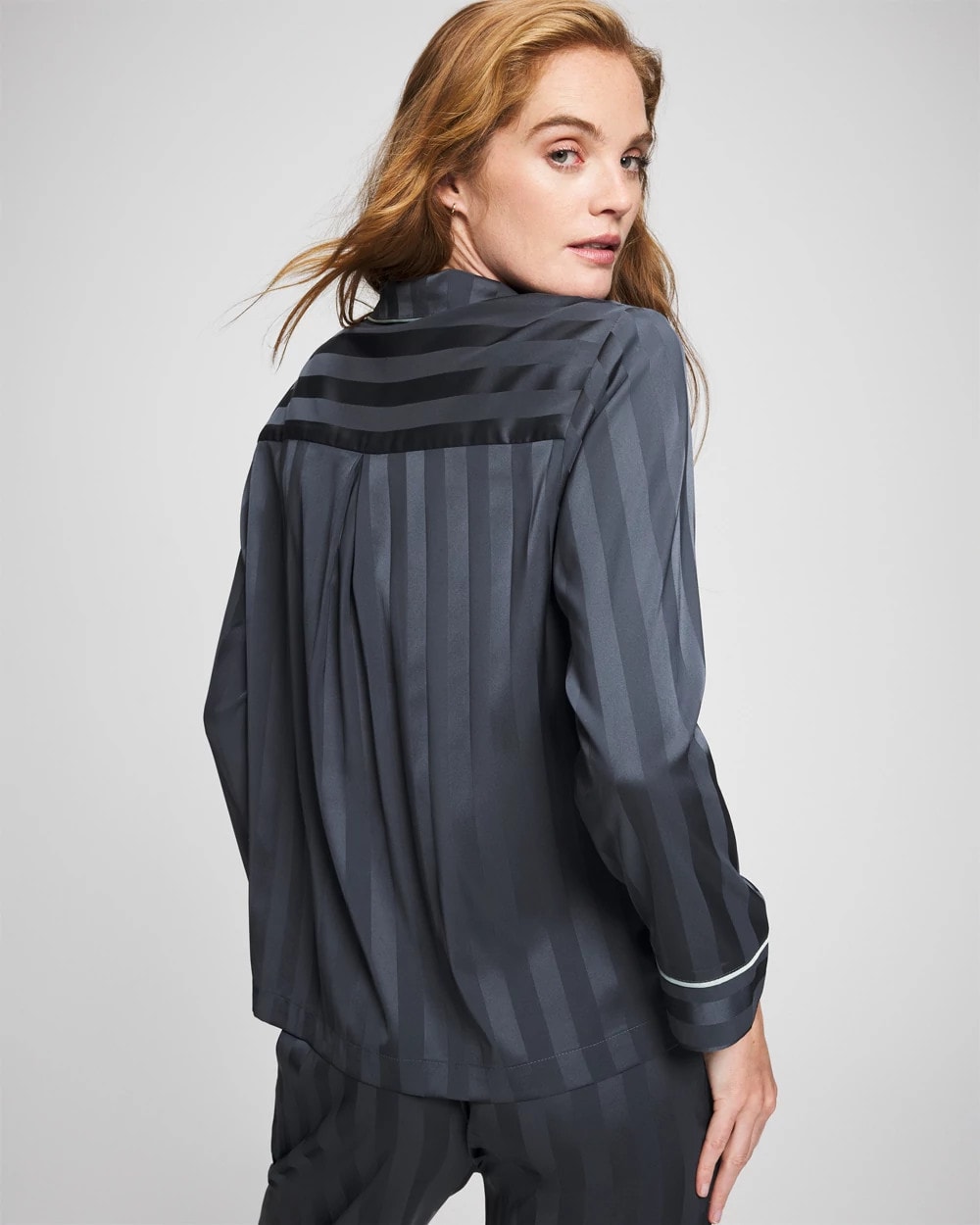 PETROL - Shadow Stripe Long Sleeve Pajama Notch Collar Top