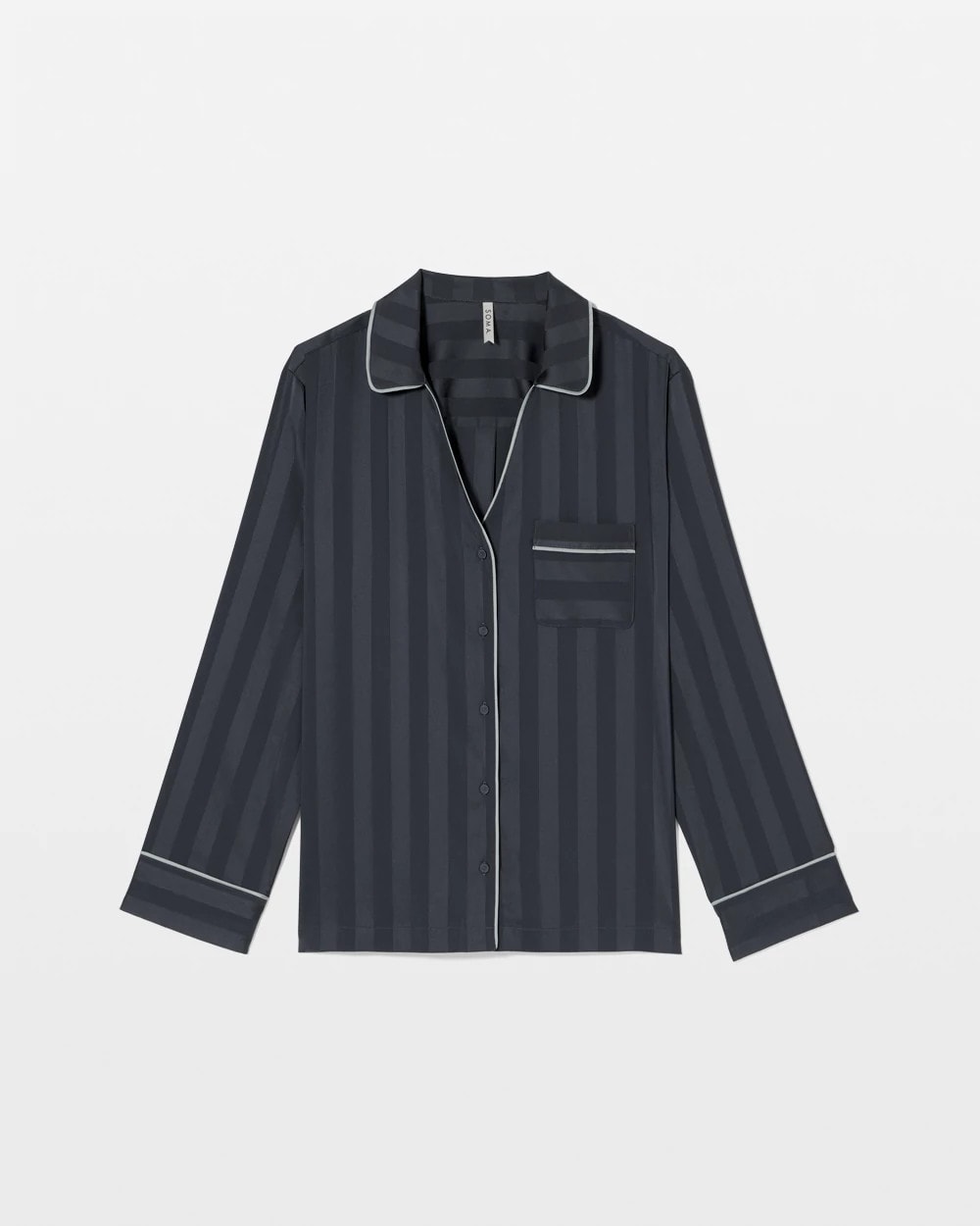 PETROL - Shadow Stripe Long Sleeve Pajama Notch Collar Top