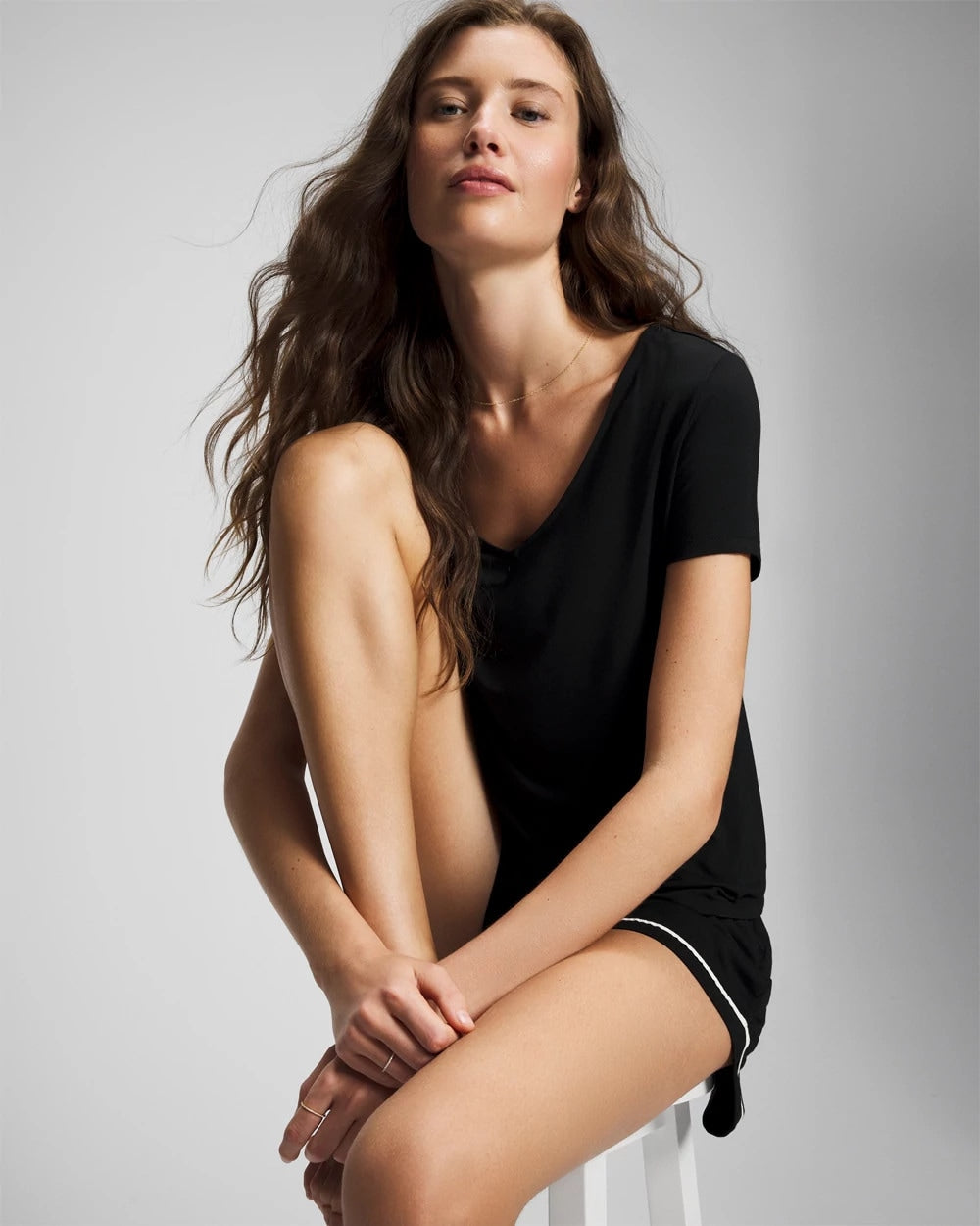 BLACK - Short Sleeve Pajama Tee