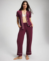 VELVET PLUM - Solid Short Sleeve Notch Collar Pajama Top